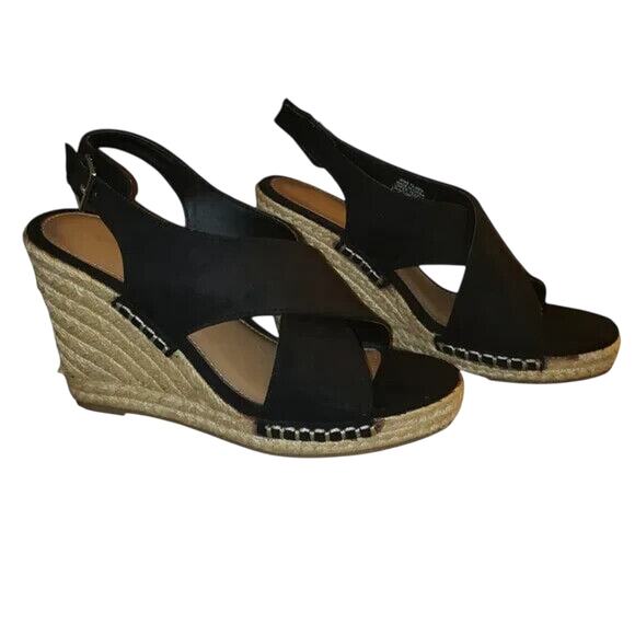 Apt. 9 Black Faux Suede Espadrille Wedge Sandals Platform, Ankle Strap, Size 7.5 - Picture 1 of 9